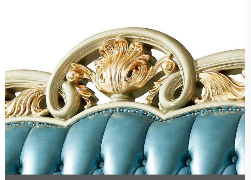 Luxury Design Gold Leaf Carving King Size Bed/ European Classic Royal Luxury Golden Wooden Bedroom