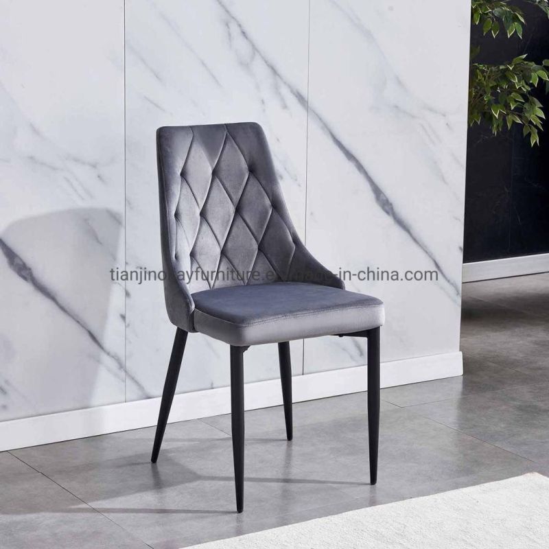 China Factory Wholesale New Design Modern Home Furniture Living Room European Metal Legs Dining Chair with Dark Grey Velvet Fabric