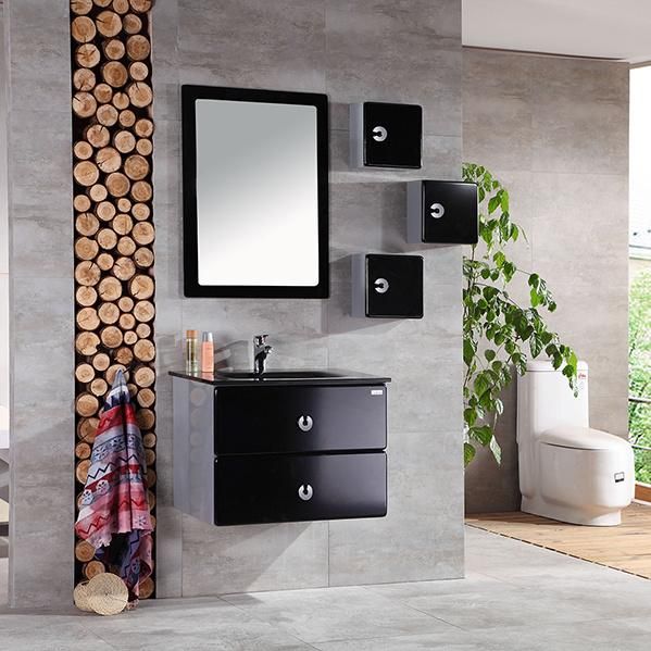 European Style Washroom Modern Wall Mounted PVC Bathroom Wash Basin Cabinet