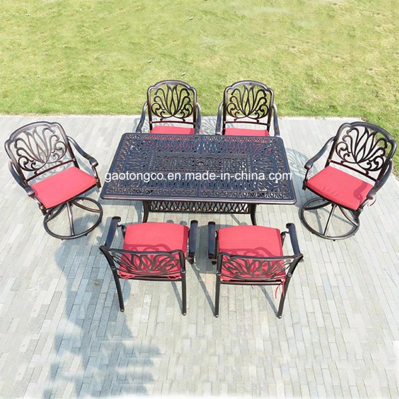 Cast Aluminum Garden Outdoor Furniture 6 Seaters Dining Table and Chairs Patio Set