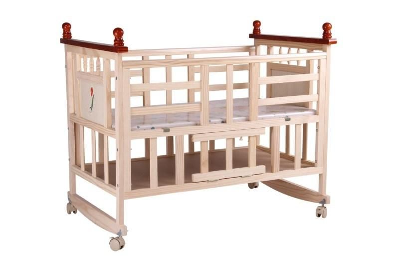 European Style Luxury Wooden Baby Crib, Royal Golden Hand Carving New Born Baby Cot with Multifunction