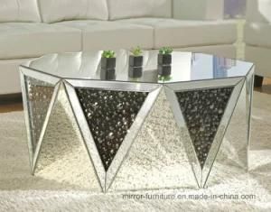 European Luxurious Black Crystal Polygon Mirror Coffee Table