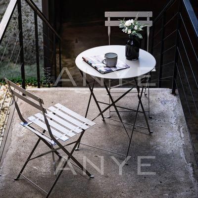 Solid Metal 3 Piece Patio Set of Folding Table and Chairs Minimalism Syle Dining Furniture