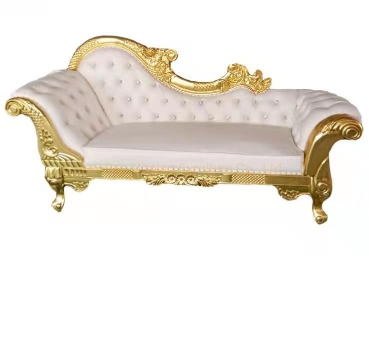 Hotel European Luxury Royal Gold Wooden King Throne Wedding Background Sofa Furniture Competitive Party Diamond Two Seater High Back Leisure Chair