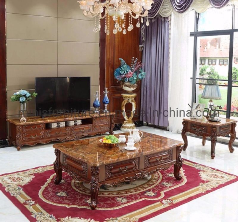 (MN-CCT15) European Living Room Furniture Golden Solid Wooden Marble Tea/Coffee Table