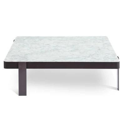 Luxury Living Room Furniture Steel Frame Natural Marble Top Square Coffee Table