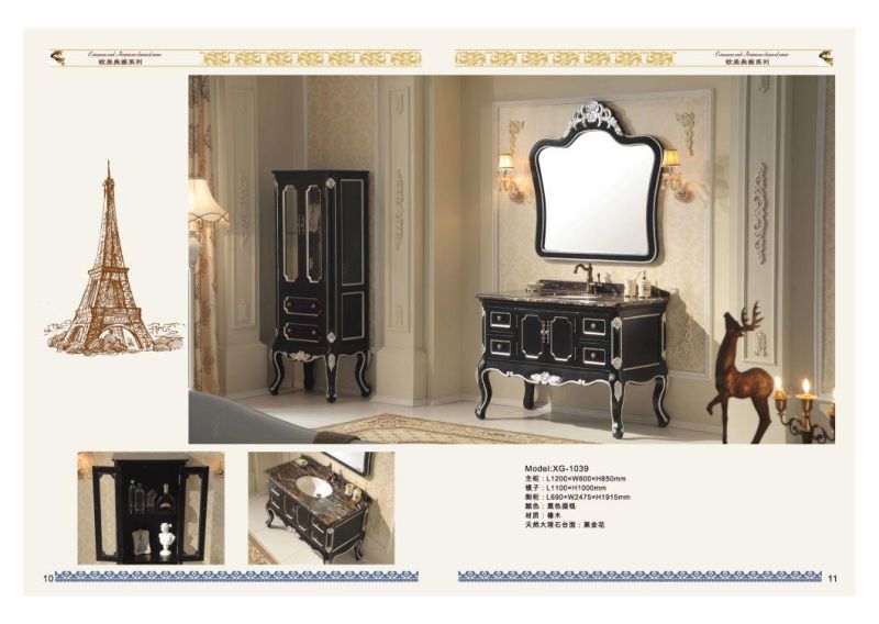Classical Style European Standard Furniture Relief Dark Color Solid Wood Bathroom Cabinet
