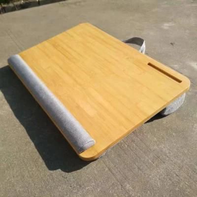Bamboo Surface Laptop Stand with Soft Cushion Durable Portable Desk