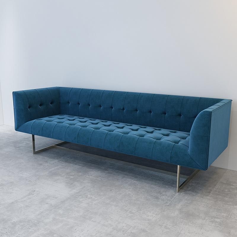 Stylish Edward 3 Seat Blue Velvet Sofa for Living Room