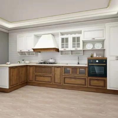 Classic European Countryside Style Melamine Wood Grain Kitchen Cabinets