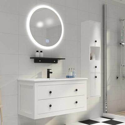 European Style White Wooden Modern Silver Mirror Wall Mounted Bathroom Cabinet Ceramic Vanity