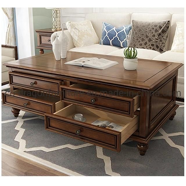 European Style Wooden Coffee Table with Drawer for Home Furniture