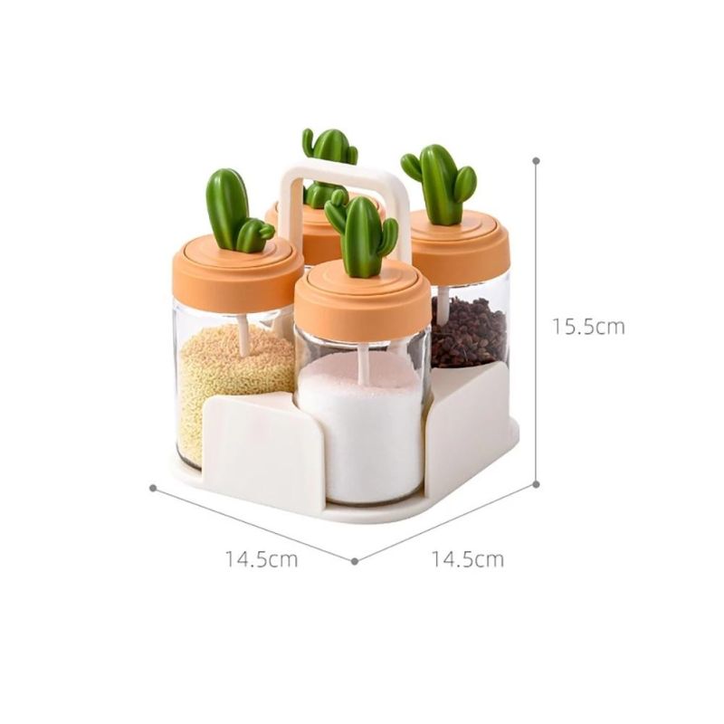 Cactus Spices Box Pepper Spice Shaker Salt Seasoning Organizer Kitchen Condiment Bottle Jars Container with Spoons Box Rack