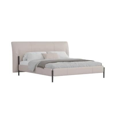 2022 Newly Design Nordic Simple Style Bed Furniture Modern Upholstered Queen Size Leather/Fabric Bed