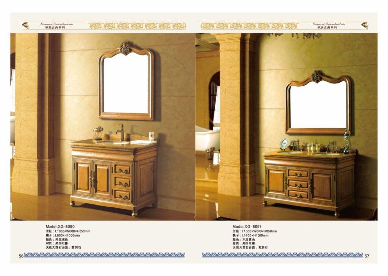European Standard Simple Classical Style Furniture Light Color American Red Oak Solid Wood Bathroom Cabinet