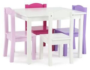 Kids Wood Table &amp; 4 Chair Set (White/Pink/Purple)