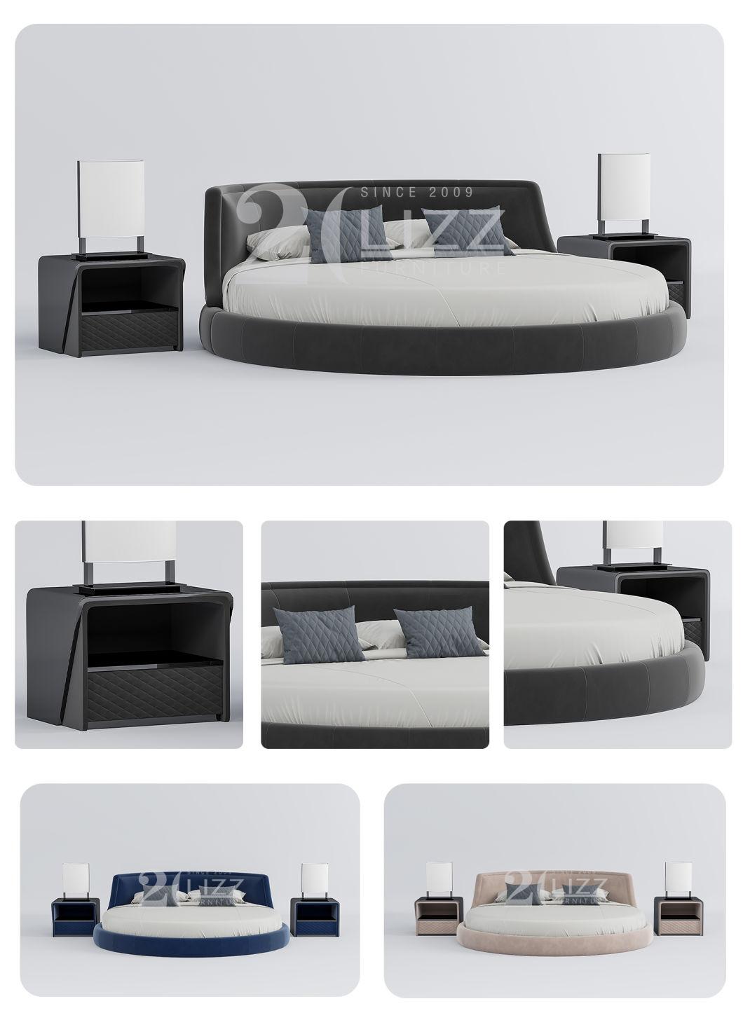 2022 Nordic Newly Designer Bed Bedroom Furniture Modern Simple Round Fabric Queen Size Wood Bed