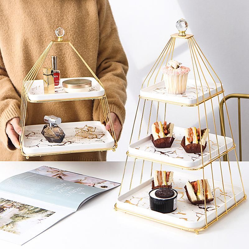 European Creative Dessert Exhibition Stand Double-Layer Three-Layer Ceramic Plate Afternoon Tea Cake Dessert Dry Fruit Cake Stand