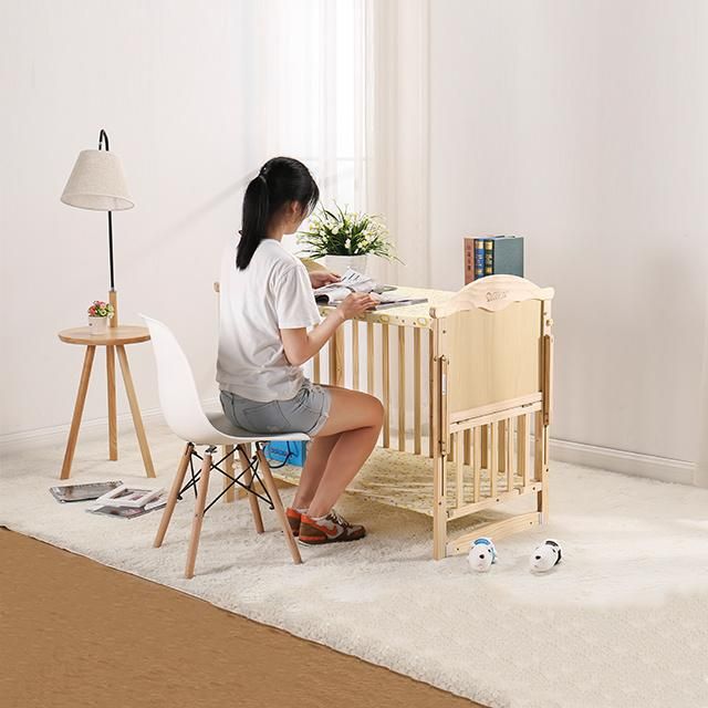 Variety Colors Detachable Multifunction Baby Wooden Crib with Four Silent Universal Wheels