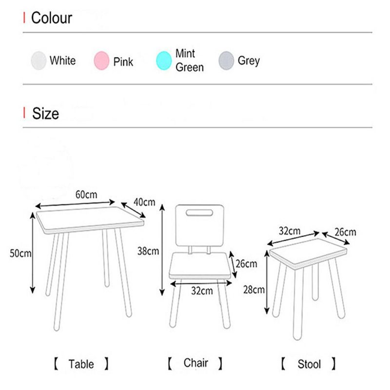 European Children Table and Chair Set Study Activity Toddler Chair and Stool