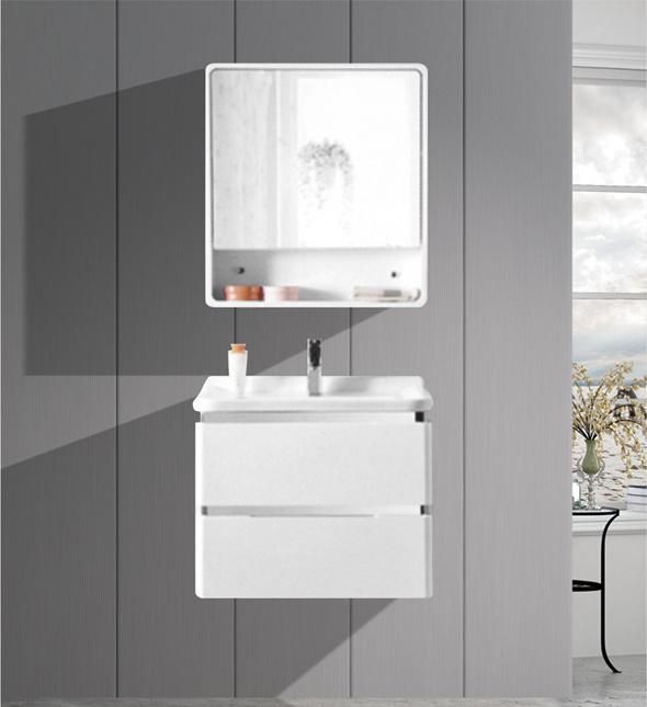 European Modern Bathroom PVC Cabinet Vanities Set Cabinet with Ceramic Sink Mirror Vanity Set