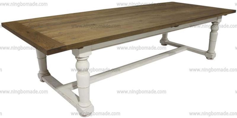Antique Nordic Classic Furniture Dark Natural and White Base Solid Wood Dining Table