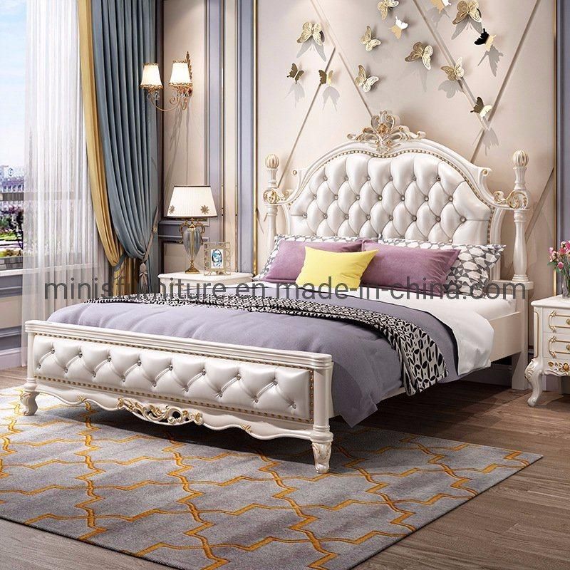 (MN-HB07) High-Class European Home Bedroom Furniture Leather Double Bed