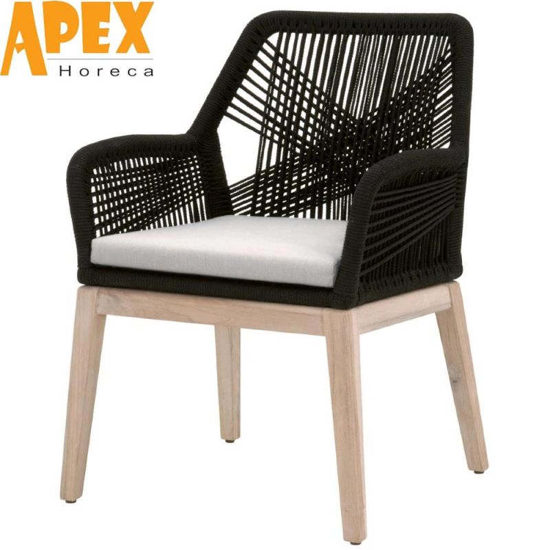 European High Quality Olive Rope Back Patio Arm Dining Chair