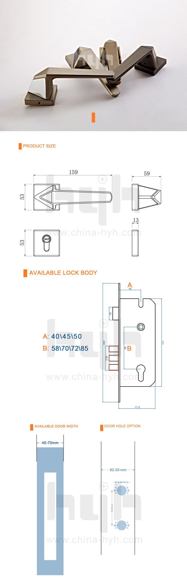 European Standar Modern Design Zamak Material Changing Room Door Lock for Asia Market