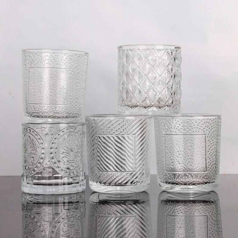 Transparent Relief Glass Candle Cup Creative Candle Can DIY Manual Wax Container Fragrance Candle Holder Empty Cup