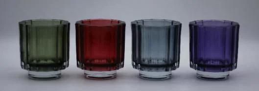 Colorful Glass Candle Holder with Different Embossed Pattern for Decoration