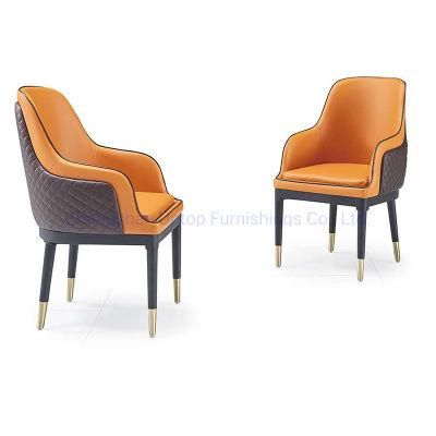 (SP-EC218) European-Style Hot Sale Leather Upholstered Iron Legs Chair for Restaurant