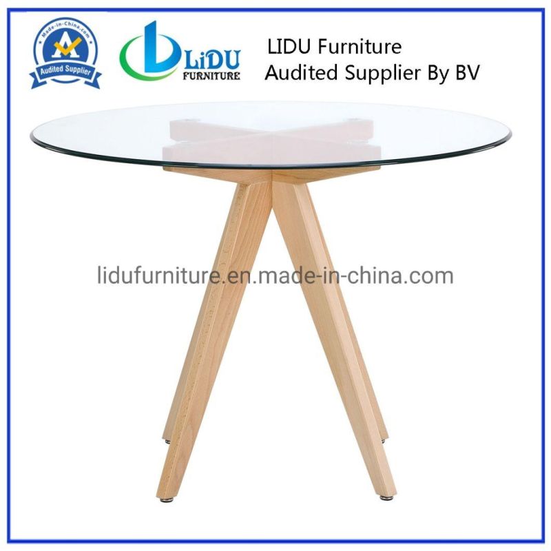 Modern Furniture Home Dinning Table Set European Modern Glass Table Wooden Legs Dining Table with High Quality