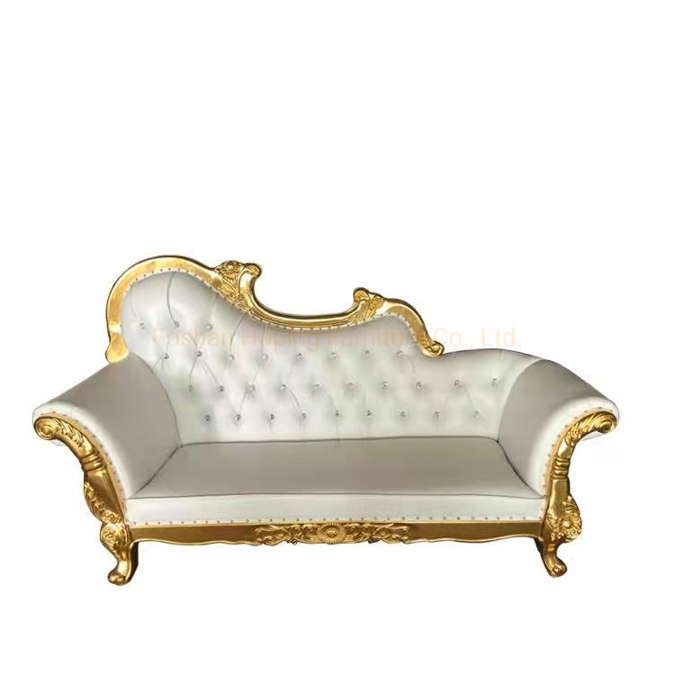 Hotel European Luxury Royal Gold Wooden King Throne Wedding Background Sofa Furniture Competitive Party Diamond Two Seater High Back Leisure Chair