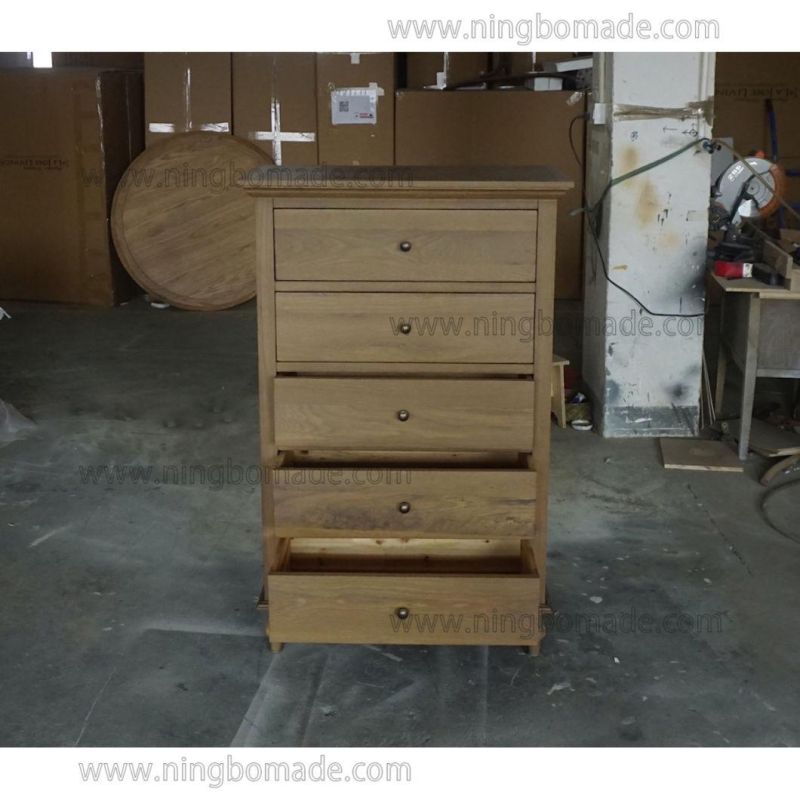 Vintage Provincial Rustic Furniture Aged Grey Oak Tall Cabinet with 5 Drawers Chest