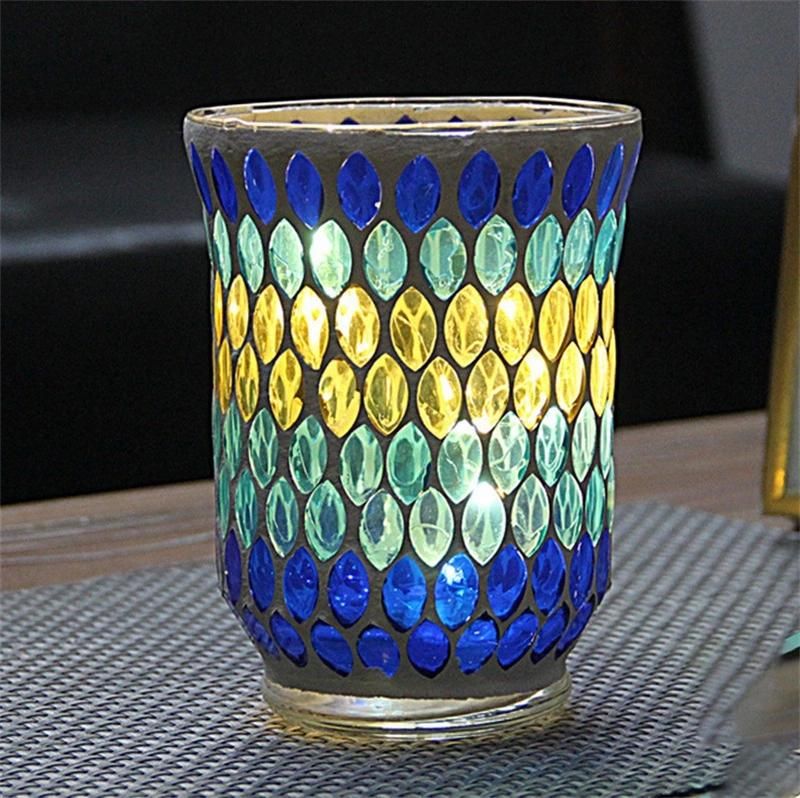 New Handmade Mosaic Glass Candlestick Wind Lamp Romantic Candlelight Dinner Decoration