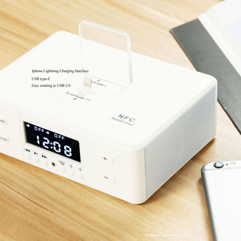 Desk Alarm Clock Combine Blue Tooth Speaker FM Radio Audio Dual Alarm Dual USB Snooze 3 in 1 Rotation I Phone and Android Commonly Use Power Charging Dock