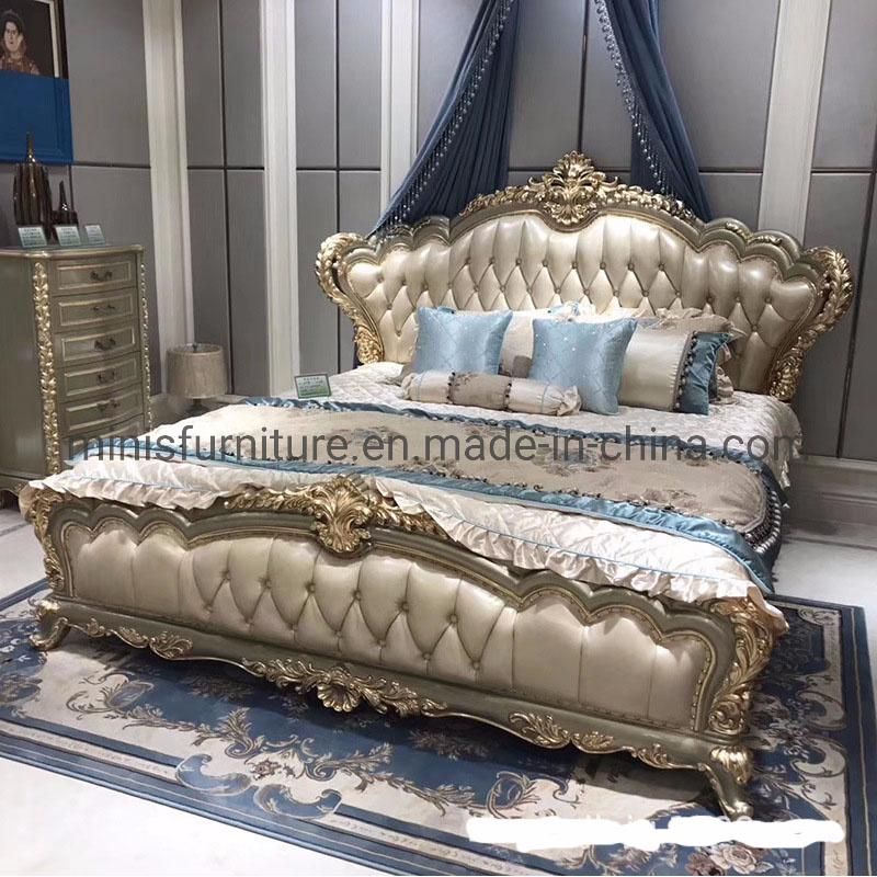 (MN-MB105) Home Furniture European Style Bedroom Luxury Leather Wooden Bed