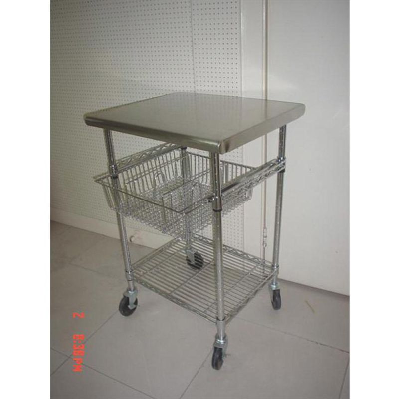 Metal Wooden Island Carts Kitchen Searving Vegetable Trolley with Wheels