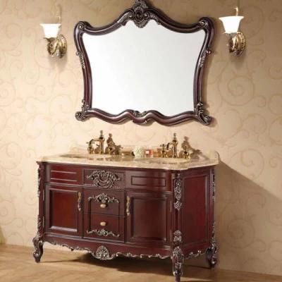 Classical Design European Style Relief Outline Furniture Antique Solid Wood Bathroom Cabinet