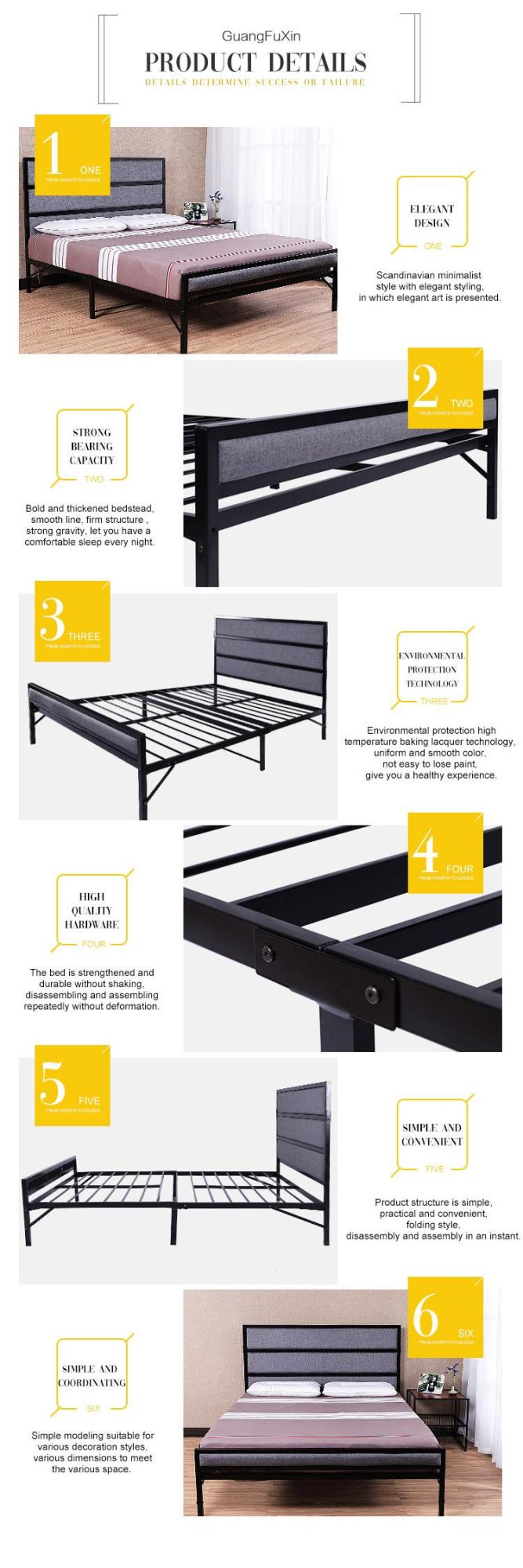 Latest Design Metal Bed Frame Simple Platform Bed Headboard Iron Frame Double Sleepingletto in Ferro Bed