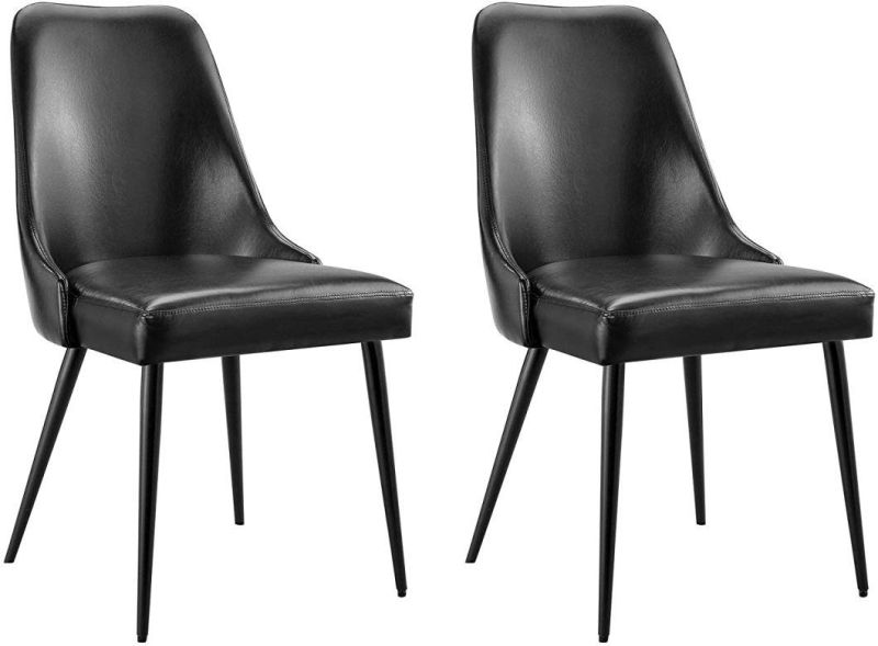 Hot Sale Home Furniture Armless Natural Metal Frame Legs PU Leather Black Dining Chair