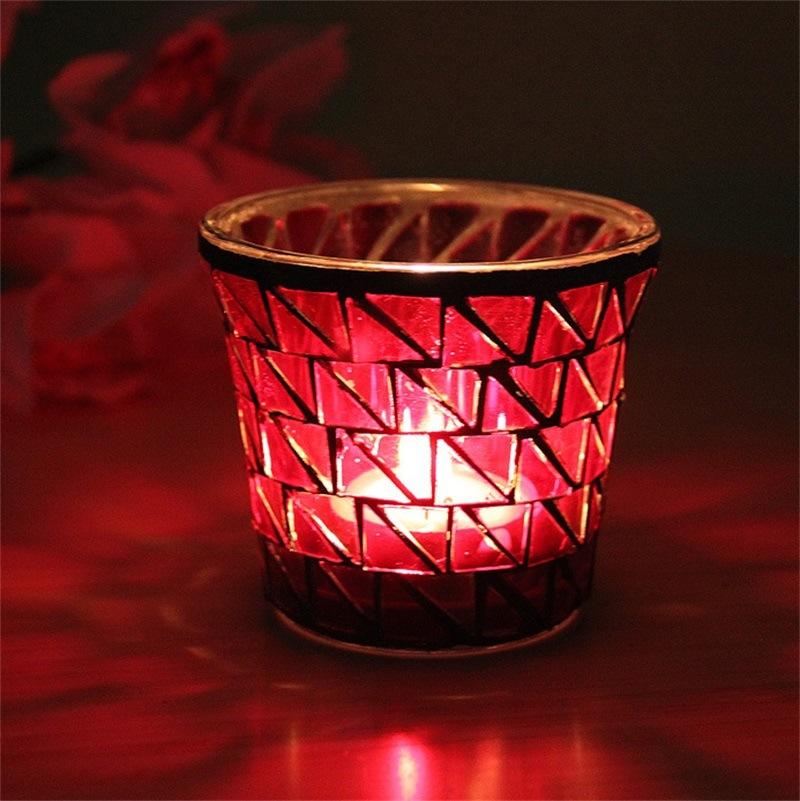 European Red Triangular Glass Mosaic Candlestick Candle Cup Candlelight Dinner Decoration