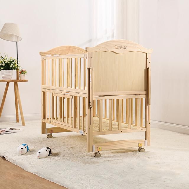 Variety Colors Detachable Multifunction Baby Wooden Crib with Four Silent Universal Wheels
