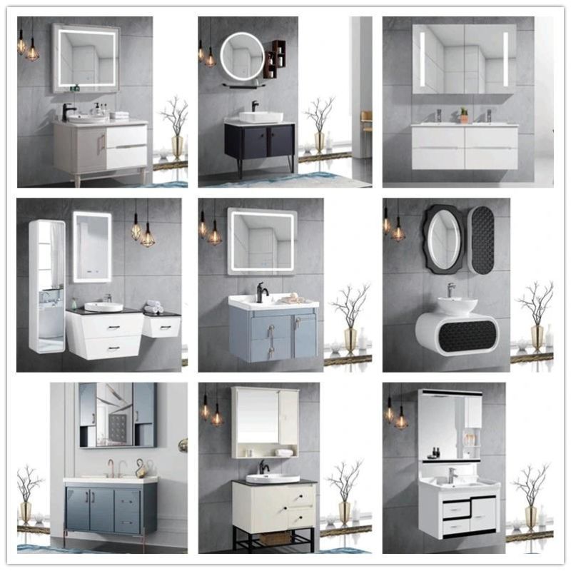 European Style White Wooden Modern Silver Mirror Wall Mounted Bathroom Cabinet Ceramic Vanity