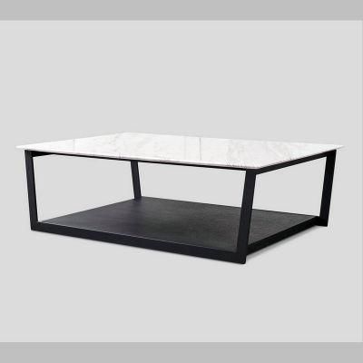 Chinese Wholesale Living Room Furniture Natural Marble Metal Frame Square Senter Table Coffee Table