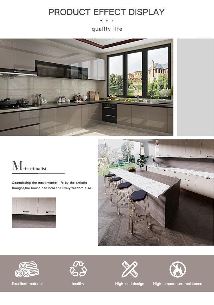 Hot Sale Wooden Grain Kitchen Cabinet Interior Luxury Design