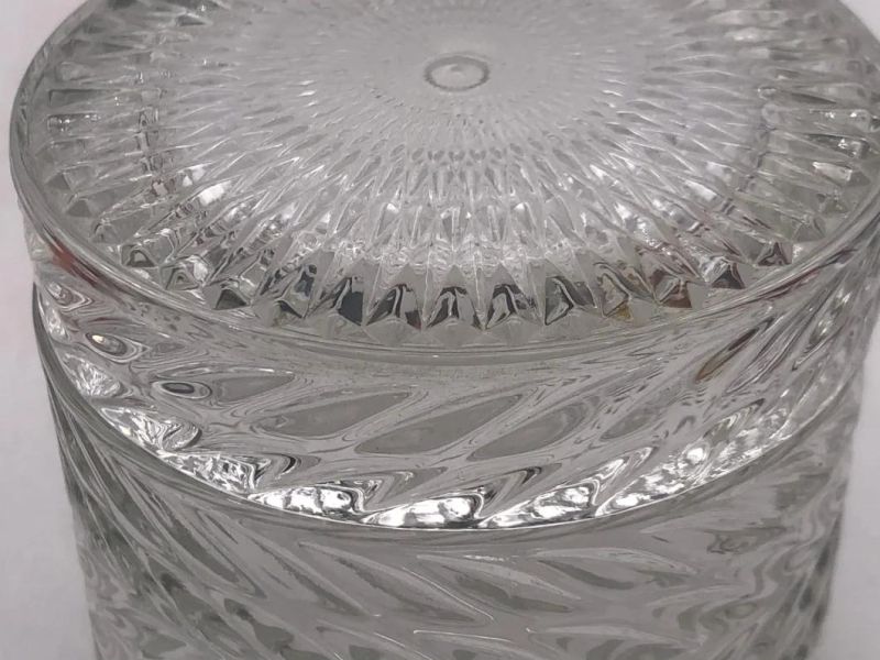 Elegant Clear Glass Candle Holder with Pattern and Glass Lid