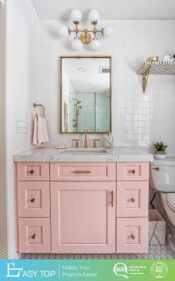 Wholesale Modern Pink MDF Mirror PVC Bathroom Vanity Cabinet