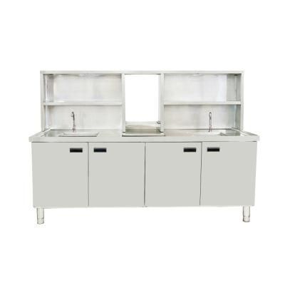 Commercial Metal Cabinet with Double Sinks and Two Cabinets